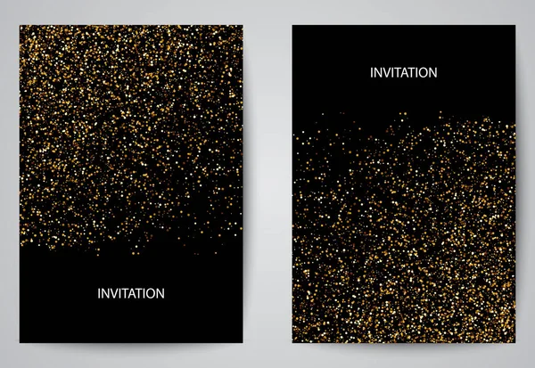 Σετ Black and Gold Banners, Greeting Card ή Flyers Design. Χρυσή σκόνη. Εικονογράφηση διανύσματος. Ευτυχισμένο το Νέο Έτος και τα Χριστούγεννα Αφίσες Πρότυπο Πρόσκληση. χρυσό γκλίτερ — Διανυσματικό Αρχείο