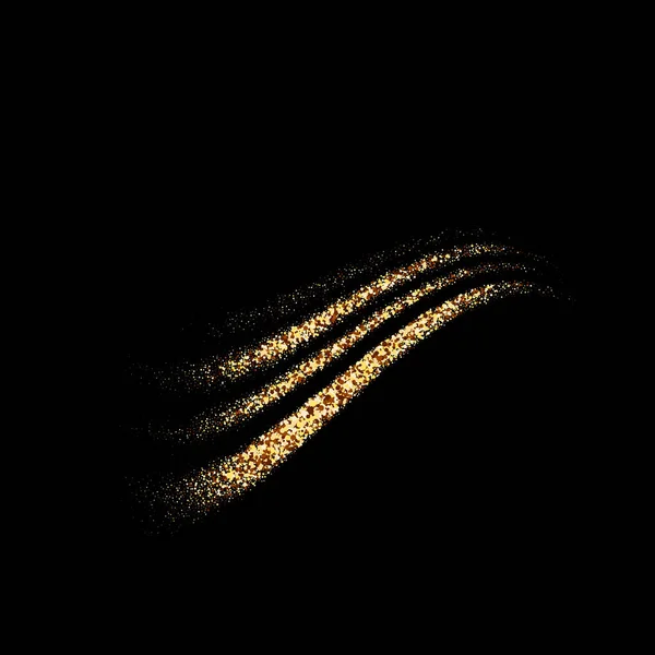 金の輝きの流れ抽象的な線は 黒の背景 ベクトル図上に隔離された バナー パーティー招待状 グラフィックデザインのためのテキストのためのスペースと輝くドット波 — ストックベクタ