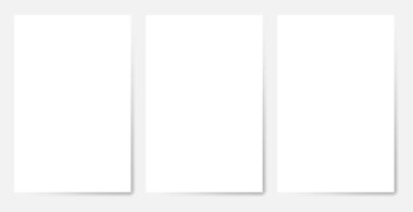 Tasarımınız için gölgesi olan üç parça boş beyaz kağıt, vektör illüstrasyon eps10