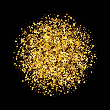 Altın gibi parlak parçacıklar. Parlak bir geçmişi var. Siyah arka planda yıldız tozu patlaması. Vektör Festivali illüstrasyonu.