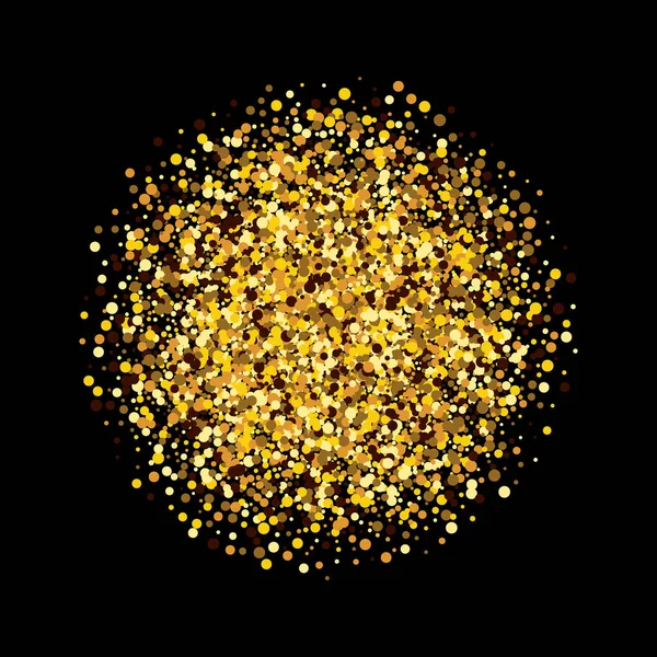 Altın gibi parlak parçacıklar. Parlak bir geçmişi var. Siyah arka planda yıldız tozu patlaması. Vektör Festivali illüstrasyonu.