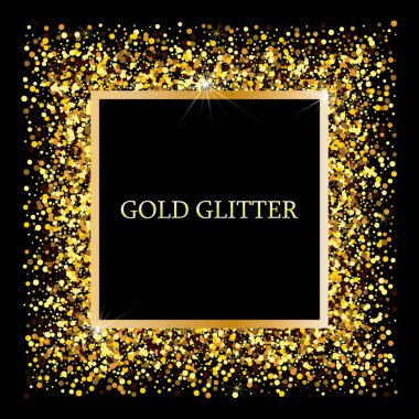 Siyah arka planda altın çerçeve. Siyah arka planda altın parıltılar. Altın parıltısı arkaplanı.