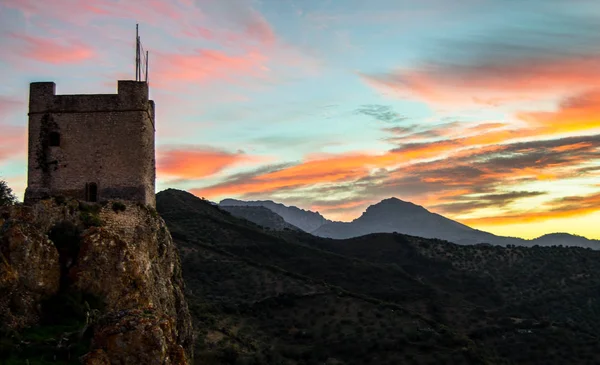 Landscape of the Castle of Zahara de la Sierra in the mountains. — Stock Photo, Image