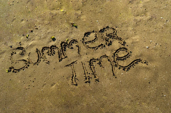 Phrase Summer Time Write Beach Sand Sunny Day Concept Enjoy — Stock Photo, Image