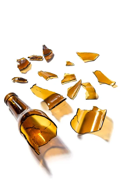 Glass Beer Bottle Broken Half Isolated White Background Opaque Glass — Stock Photo, Image