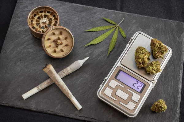 Marijuana Joints Ready Smoke Digital Scale Weighing Dose High Quality — Stock Photo, Image
