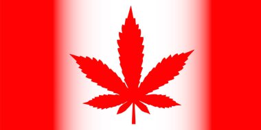 Kırmızı kenevir yaprağıyla Kanada bayrağı tasarımı. Kanada 'da marihuananın yasallaştırılması için Kanada gururu kavramı. Marihuana kullanımına izin.