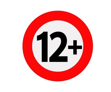 Yaş sınırı işareti veya kırmızı simge. Vektör sinyali, sadece 12 yaşından büyük.