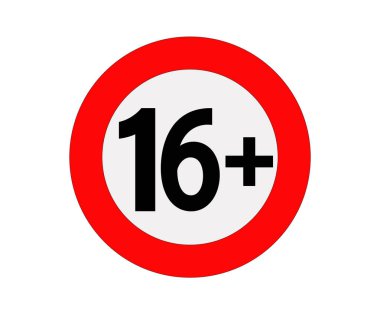 Yaş sınırı işareti veya kırmızı simge. Vektör sinyali, sadece 16 yaşından büyük.