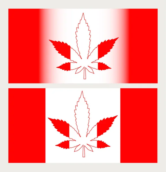 Sada Dvou Různých Vlajek Kanady Červeným Listem Konopí Kanadský Koncept — Stockový vektor