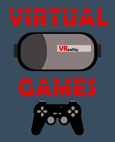 Plakat Oder Schild Virtuelle Spiele Mit Brille Und Videospielcontroller Auf — Stockvektor