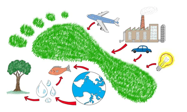 흰색 바탕에 탄소 발자국 개념 — 스톡 사진