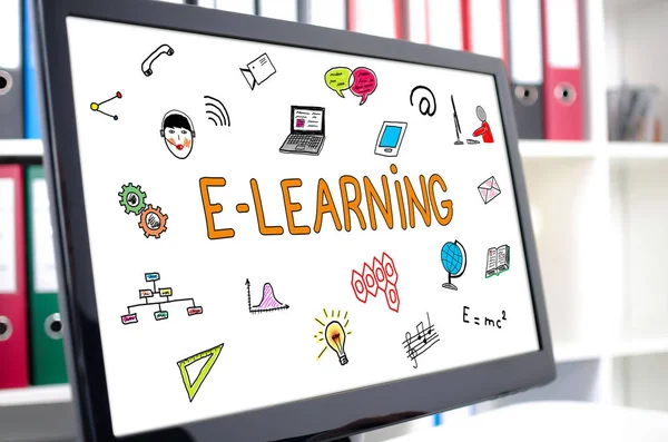 Az E-learning koncepció a számítógép képernyőjén — Stock Fotó