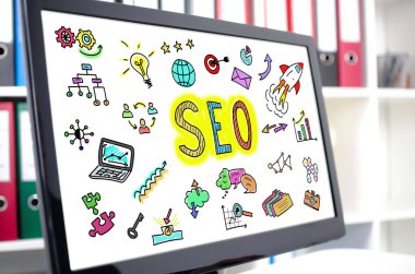 SEO kavramı bir bilgisayar ekranında