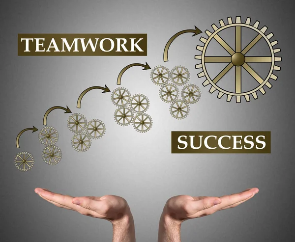 Teamwork succes concept ondersteund door open handen — Stockfoto