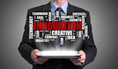 Bir tablet üzerinde görünen yenilik kelime bulutu kavramı