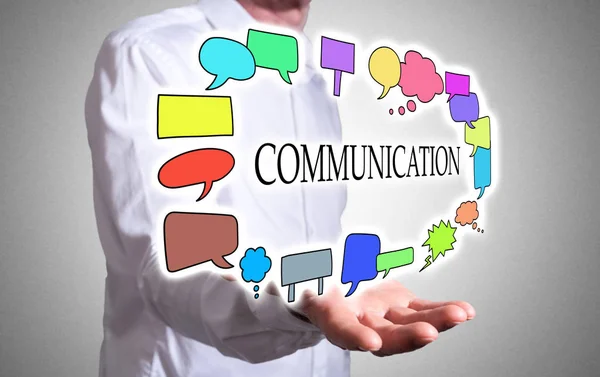 Communication concept above a human hand — Stock Photo, Image