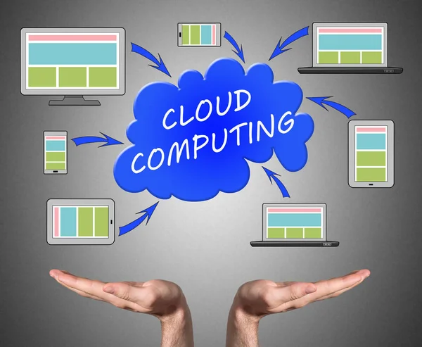 Conceito de computação em nuvem sustentado por mãos abertas — Fotografia de Stock