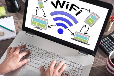 WiFi konsept dizüstü bilgisayar ekranında