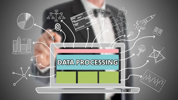 Data processing concept drawn by a businessman — Stock fotografie