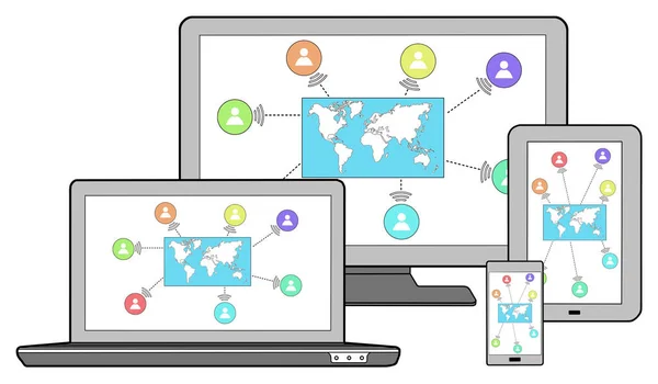 Concepto de conexión global en diferentes dispositivos —  Fotos de Stock