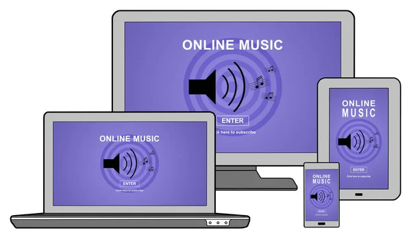 Concepto de música en línea en diferentes dispositivos —  Fotos de Stock