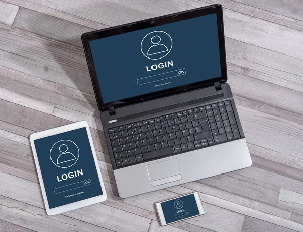 Login concept on different devices — Stock Photo, Image