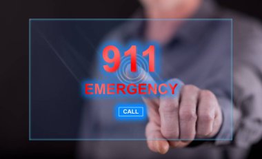 Adam bir dokunmatik ekranda acil bir kavram dokunmadan