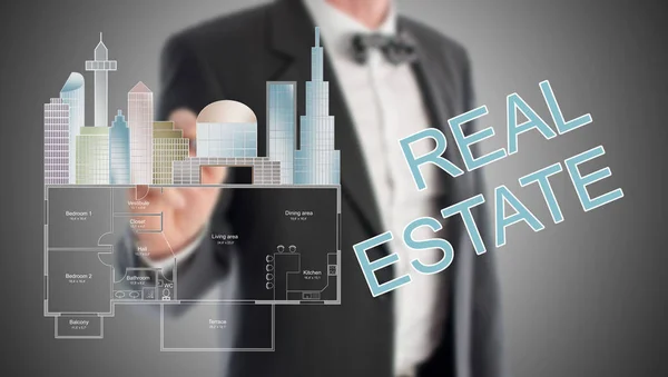 Real estate concept drawn by a businessman — Stock Photo, Image