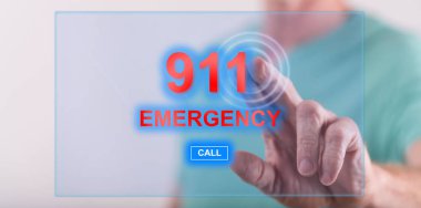 Adam bir dokunmatik ekranda acil bir kavram dokunmadan