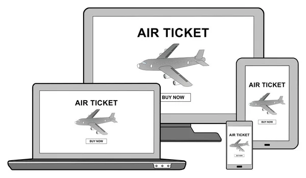 Air ticket booking concept on different devices