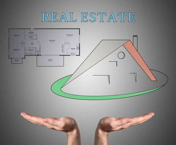 Real estate koncepció nyitott kéz által elszenvedett — Stock Fotó