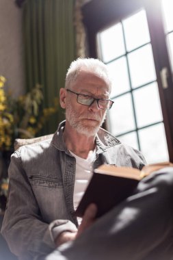 Adam okuma bir kitap, zor ışık efekti