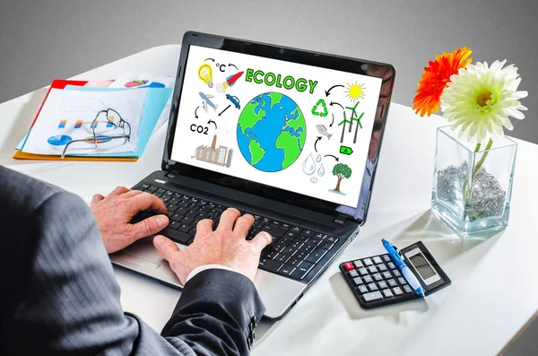 Ökológia fogalma a laptop képernyőjén — Stock Fotó