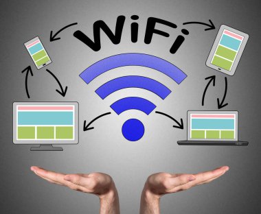 Wifi concept sustained by open hands clipart