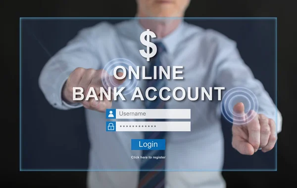 터치 스크린에 웹사이트를 온라인 은행 계좌를만 지는 남자 — 스톡 사진