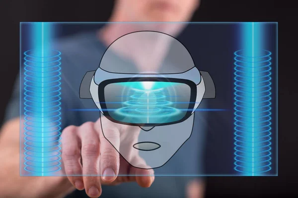 Чоловік торкається концепції віртуальної реальності на сенсорному екрані — стокове фото