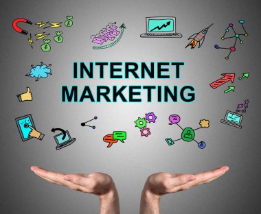 Internet pazarlama kavramı açık eller tarafından sürekli