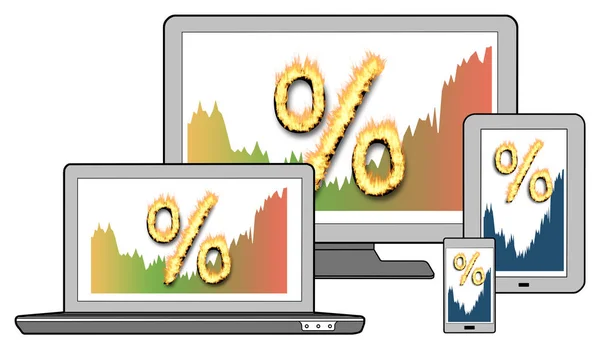 Pojęcie stopy procentowe na różnych urządzeniach — Zdjęcie stockowe