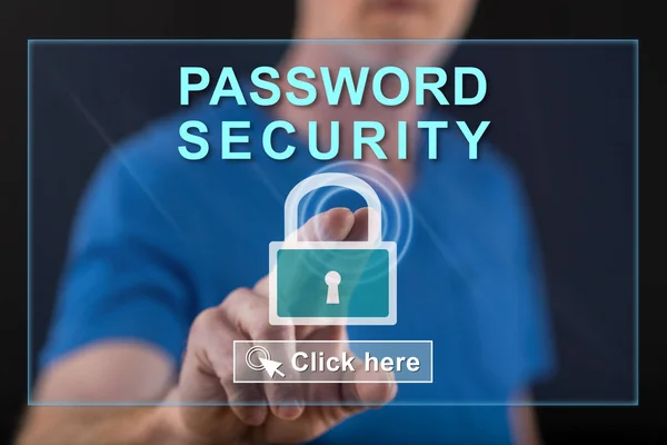 Man touching a password security concept on a touch screen — Stock Photo, Image
