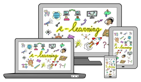 Koncepcja E-learning na różnych urządzeniach — Zdjęcie stockowe