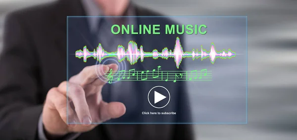 Man touching an online music concept on a touch screen