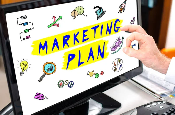 Concepto de plan de marketing en un monitor de ordenador — Foto de Stock