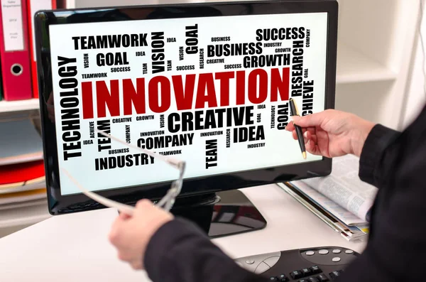 Innovation word cloud concept on a computer monitor — Stock Photo, Image