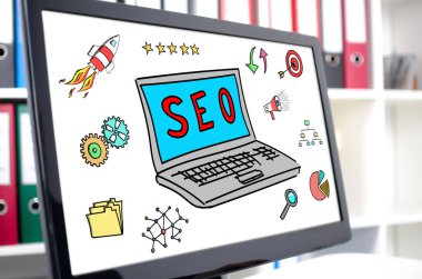SEO kavramı bir bilgisayar ekranında