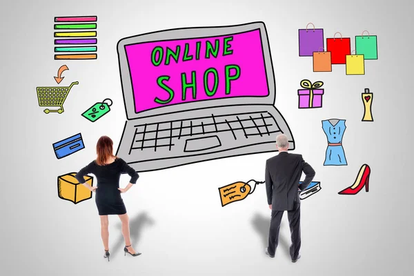 Online shop concept watched by business people