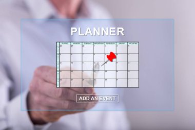 Adam bir olay planlayıcısı kavramı bir dokunmatik dağ eteğindeki taş yığını üzerinde ekleme dokunmadan