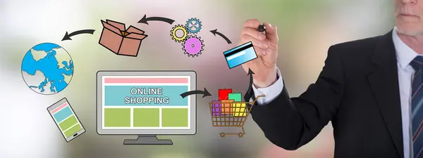 Online vásárlás koncepció egy üzletember által — Stock Fotó