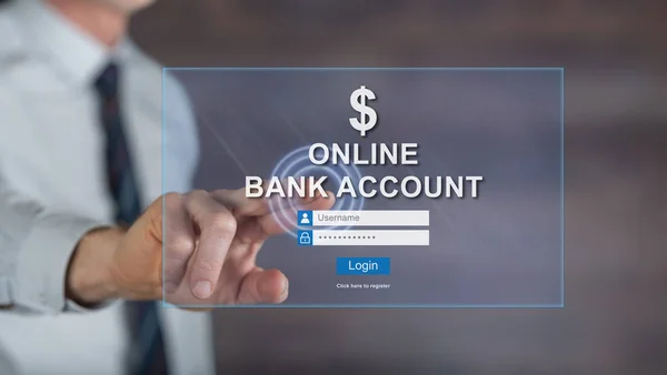 Man touching an online bank account website on a touch screen — Stock Photo, Image