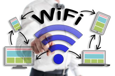 Bir adam tarafından gösterilen Wifi kavramı
